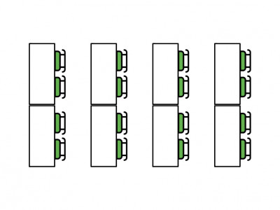 Grafik einer Bestuhlungsvariante in Form eines Lehrsaals