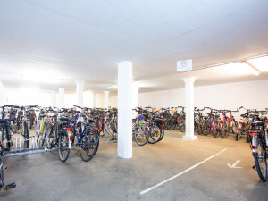 Bicycle storage space of the ÖJAB-Haus Salzburg in Salzburg.