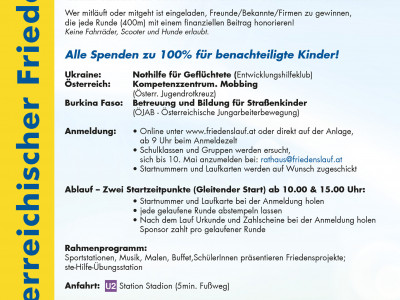 Plakat 21. Österreichischer Friedenslauf im Augarten am 27. April 2019, Seite 2.