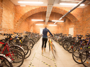 Bicycle storage space at the ÖJAB-Haus Graz.