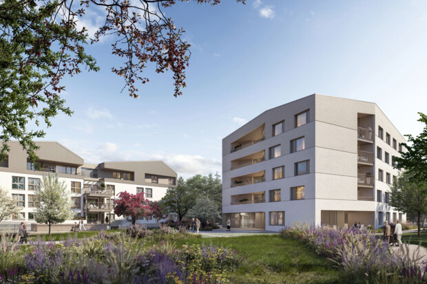 Außenansicht ÖJAB-Pflegewohnhaus Salzburg. Rendering: DI Patricia Bagienski - Grandits.