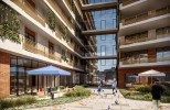 Rendering Eingangsbereich des neuen ÖJAB-Pflegewohnhauses Neumargareten - Wohlfühlen am Lebenscampus.