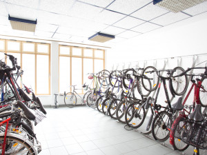 Bicycle storage space of the ÖJAB-Haus Salzburg in Vienna.