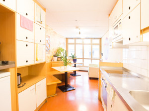 Communal kitchen at the ÖJAB-Haus Salzburg in Vienna.