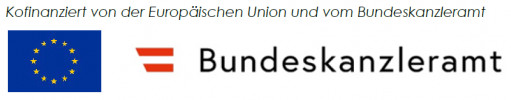 EU Flagge und Infotext "kofinanziert von der Europäischen Union und vom Bundeskanzleramt