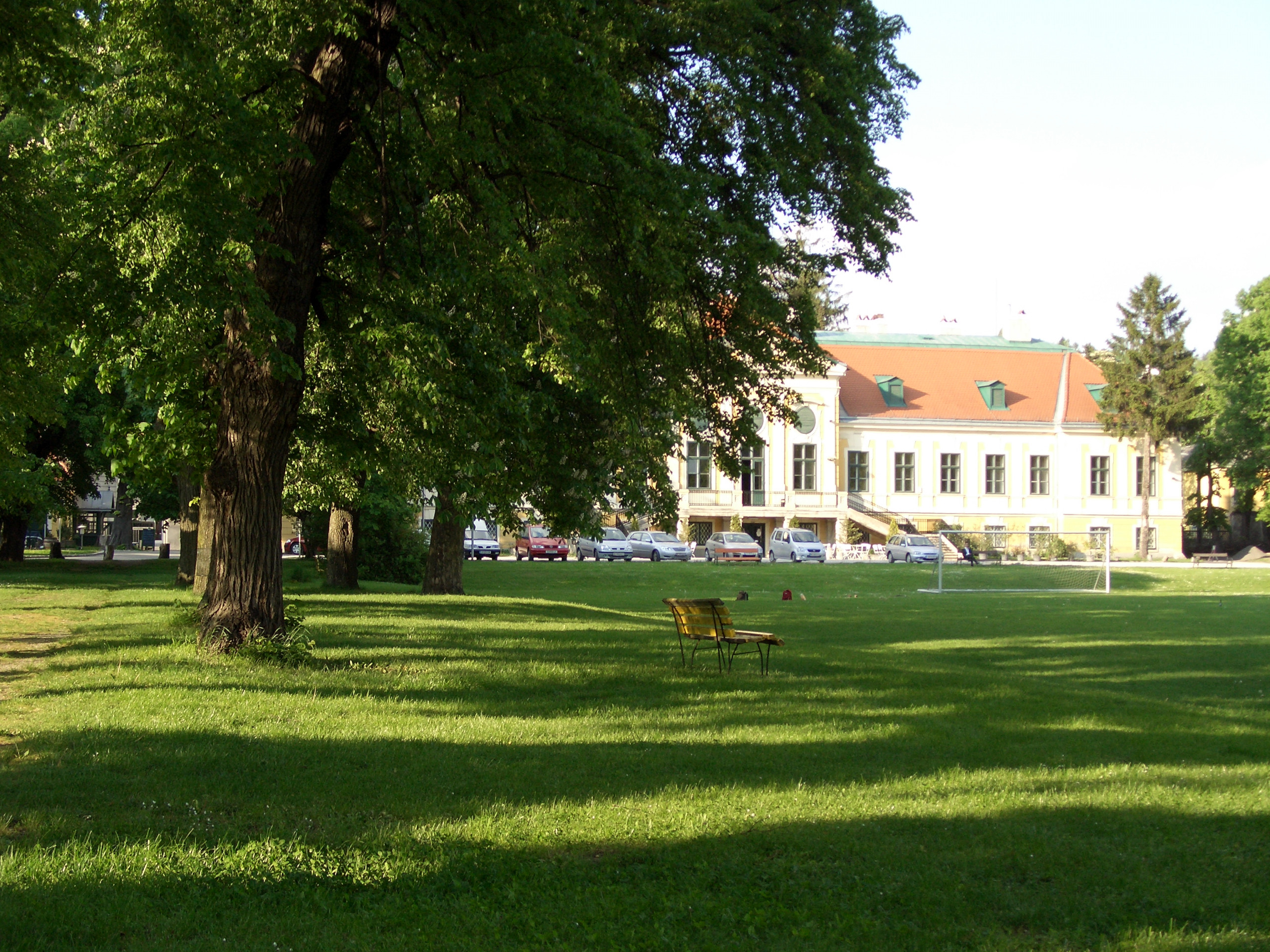 Laufen vor atemberaubender Kulisse. Blick in den Ferdinand-Wolf-Park mit Schloss Miller-Aichholz im Hintergrund.