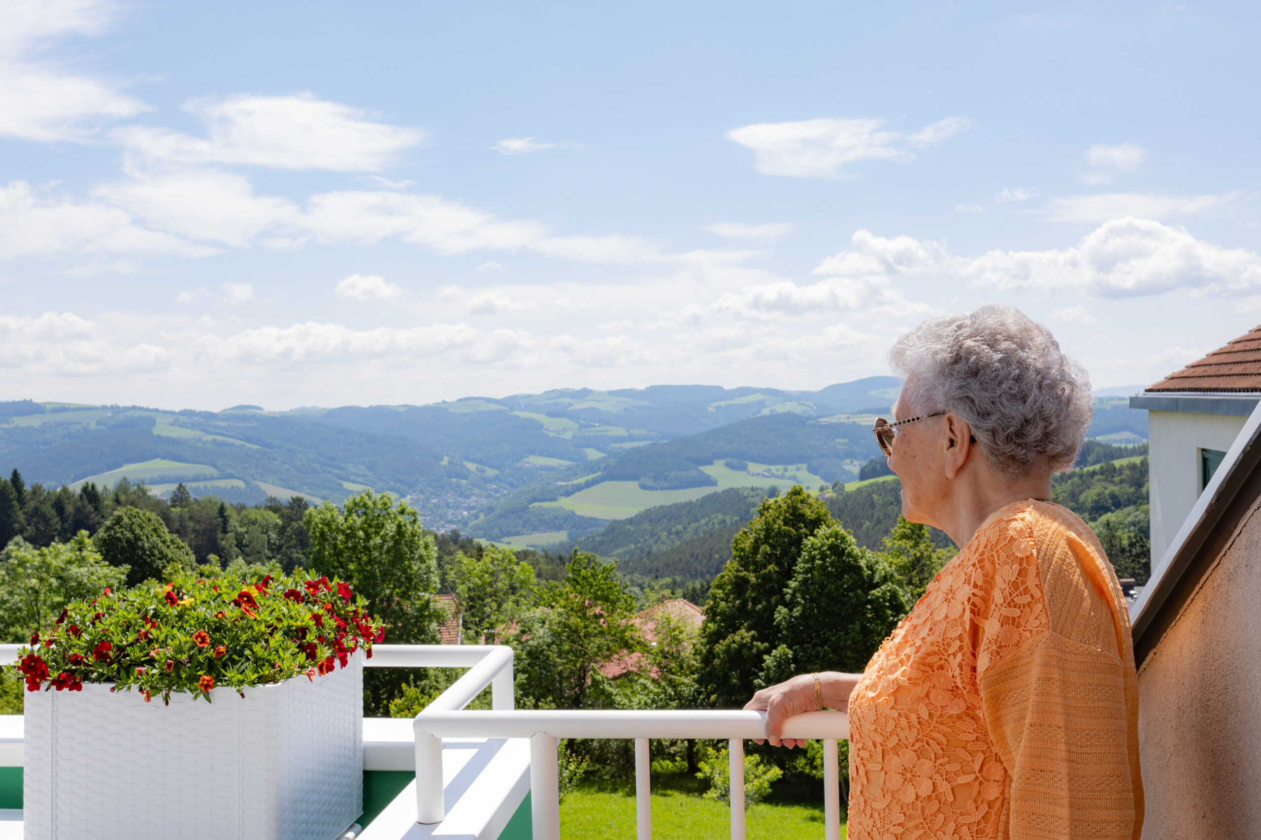 Ausblick vom Balkon in die niederösterreichischen Voralpen.