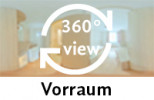 360-Grad-Aufnahme des Einbettzimmers.