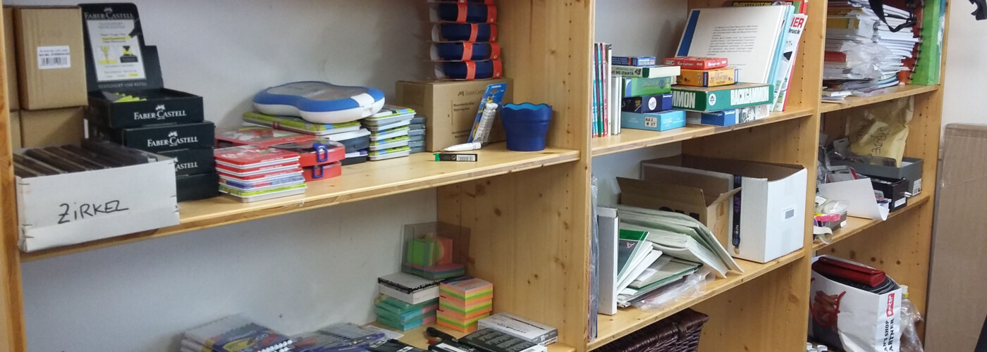 Warehouse with donations for unaccompanied minor refugees.