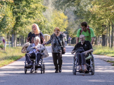 BewohnerInnen und BetreuerInnen bei einem Spaziergang durch den Lainzer Tiergarten.