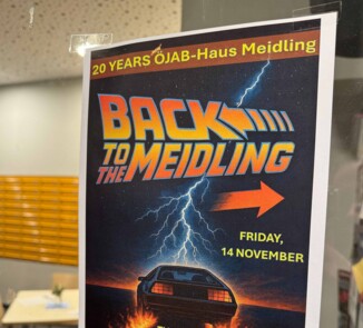 Plakat zur Feierlichkeit "20 Jahre ÖJAB-Haus Meidling".